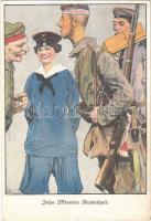 Zehn Minuten Aufensthalt / WWI German military art postcard, soldiers with lady (EK)