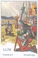 1476 Morat. Le Soldat Suisse a travers les Ages / Der Schweizer-Soldat im Laufe der Jahrhunderte / Swiss military art postcard s: Ed. Elzingre (EK)