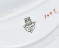 Zsolnay porcelán csontos tálka virág mintával, matricás, jelzett, mázhibákkal, kopásnyomokkal,17,5x9...