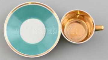 Hollóházi mokkás csésze aljjal, matricás, jelzett, kis kopással