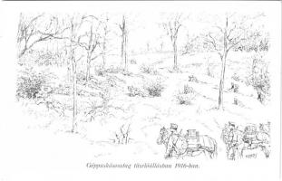 Géppuskásosztag tüzelőállásban 1916-ban. Honvédség története 1868-1918 / WWI Austro-Hungarian K.u.K. military art postcard, machine gun s: Garay