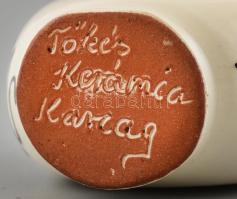 Karcagi mázas kerámia pálinkás butéla. Kézzel festett, Tőkés Kerámia jelzéssel, hibátlan, m: 17,5 cm