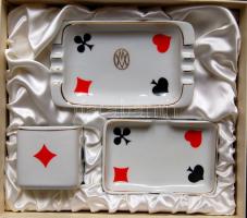 Holllóházi porcelán kártyatartó és dohányzó készlet Csepel művek reklámmal dekoratív szett