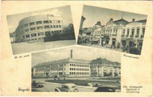 1944 Ungvár, Uzshorod, Uzhhorod, Uzhorod; M. kir. posta, Korona szálloda, Kir. törvényszék, ügyészség és járásbíróság, automobilok. Kárpátaljai Hangya Szövetkezet kiadása / post office, hotel, court, automobiles (EB)