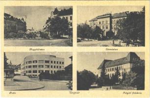 Ungvár, Uzshorod, Uzhhorod, Uzhorod; Nagyhíd utca, Gimnázium, Posta, Polgári fiúiskola / street view, grammar school, post office, boys&#039; school