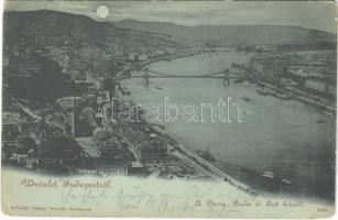 1900 Budapest I. A Duna Buda és Pest között, Tabán, Döbrentei tér, piac, Lánchíd. Schmidt Edgar kiadása (Rb)