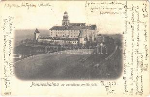 1903 Pannonhalma, Győrszentmárton; az ezredéves emlék felől (kopott sarkak / worn corners)