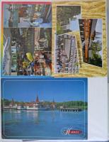 Néhány száz modern képeslap: magyar és külföldi városképek, motívumok, üdvözlők 3 db iratrendezőben ...