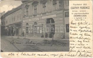 1909 Debrecen, Csáthy Ferenc könyv-, zenemű- és papírkereskedése. Egyháztér 2. (EK)