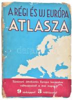 A régi és az új Európa atlasza. Szerk.: Juhász Vilmos. Bp., é.n., Dante, 115+1 p.+9 t.(térkép,egy hártyapapír)+3 táblázat. Kiadói papírkötés, sérült és hiányos borítóval, pótolt gerinccel.