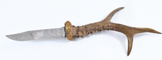Milkov cseh vadászkés szarvasagancs nyéllel, bőr tokkal / . Hunting knife 39 cm