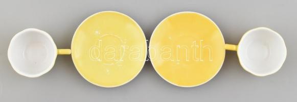 Zsolnay sárga porcelán mokkás csésze és alj, 2-2 db, kézzel festett, jelzett, kopásnyomokkal, m: 4 c...