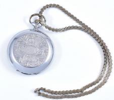 Molnija mechanikus zsebóra, fém lánccal, újszerű állapotban. d: 50 mm