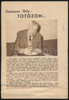 cca 1960 Salamon Béla Totózom. reklám nyomtatvány 4 p.
