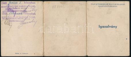 1945 Fiat automobilok eladási rt igazolvány fénykép nélkül