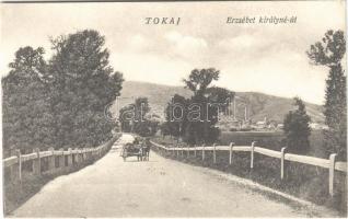 Tokaj, Erzsébet királyné út, lovaskocsi. Vasúti levelezőlapárusítás 6981.