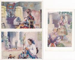 6 db RÉGI magyar népviseletes motívum képeslap: Baranya, Pécsi Pilch Dezső szignóval / 6 pre-1945 Hungarian folklore motive art postcards