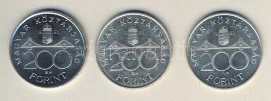 1993. 200Ft Ag "MNB" (3x) T:BU,2 Egyiken ph.