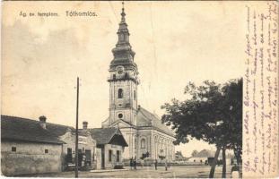 1935 Tótkomlós, Evangélikus templom, üzletek (fa)