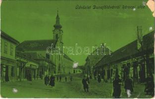 1920 Dunaföldvár, Rákóczi utca, cukrászda, üzletek. Rosenbaum kiadása (ragasztónyom / glue marks)