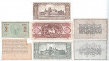 6db-os magyar bankjegytétel, közte 1914 2K + ~1945. "Magyar Közszolgálati Alkalmazottak ellátás...