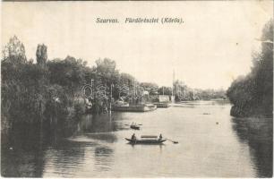 1916 Szarvas, Fürdő részlet (Körös), csónakázók. Müller Károlyné kiadása (szakadás / tear)