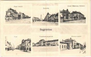 1913 Nagykanizsa, Fő út, Takarékpénztár, Deák tér, József főherceg laktanya, Erzsébet királyné tér, üzletek, vasútállomás (fa)