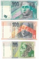 Szlovákia 1997. 20K (2x) + 2004. 100K + 2002. 200K T:III közte szép papír Slovakia 1997. 20 Korún (2x) + 2004. 100 Korún + 2002. 200 Korún C:F with nice paper