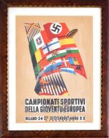 cca 1940 Ifjúsági Sport Európa Bajnokság. Kollázs plakát üvegezett keretben 20x29 cm