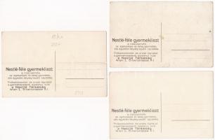 Nestlé-féle gyermekliszt, - 3 db RÉGI megíratlan litho képeslap / children's flour, advertiseme...