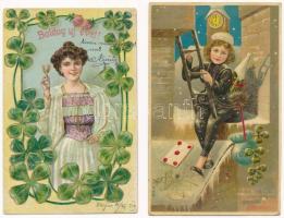 4 db RÉGI dombornyomott litho üdvözlő motívum képeslap: Újév / 4 pre-1910 embossed litho greeting motive postcards: New Year