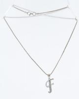 Ezüst(Ag) kígyó nyaklánc, köves "F" függővel, jelzett, h: 45 cm, 2,3×1,2 cm, bruttó: 5 g