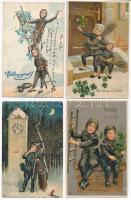 4 db RÉGI dombornyomott litho üdvözlő motívum képeslap: Újév / 4 pre-1945 embossed litho greeting motive postcards: New Year