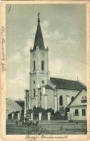 1928 Biharkeresztes, templom, automobil. Markóczy kiadása (fl)