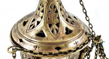 Antik, réz füstölő, gazdagon díszített, puttófejes. 68 cm