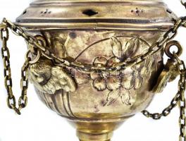 Antik, réz füstölő, gazdagon díszített, puttófejes. 68 cm