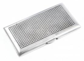 Ezüst(Ag) bordázott négyzethálós szivarka- vagy névjegykártyatartó, jelzett, 7,8×4,5×1 cm, nettó: 52,7 g