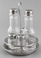 Modern fém üveg asztali olajos, ecetes só- és borsszóró készlet