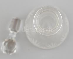 Kristály likőrös üveg, üveg dugóval. Metszett, hibátlan. 35 cm