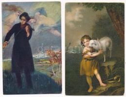26 db RÉGI művész motívum képeslap vegyes minőségben / 26 pre-1945 art motive postcards in mixed quality