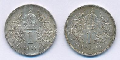 Ausztria 1914-1916. 1K Ag "Ferenc József" (2xklf) T:2,2- patina Austria 1914-1916. 1 Coron...