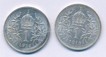 Ausztria 1913-1914. 1K Ag "Ferenc József" (2xklf) T:1-,2 kis atina Austria 1913-1914. 1 Co...
