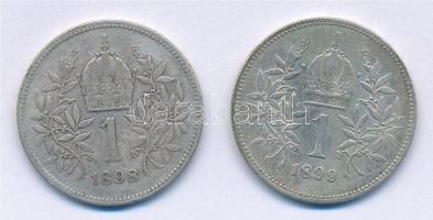 Ausztria 1898-1899. 1K Ag "Ferenc József" (2x) T:2-,3 Austria 1898-1899. 1 Corona Ag &quot...