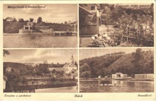 1936 Bánk, Bástya kioszk, teniszpálya, templom és parókia, strandfürdő, Tengerszem penzió napozója