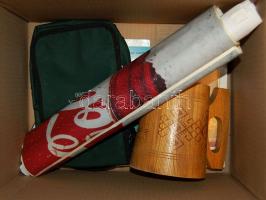 Vegyes olimpia tétel: 30 db poszter, emléklap, faragott fa korsó, benne Vaja Attila és Vertel József aláírásokkal