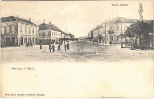 1908 Kőszeg, Király út, Strucz szálloda, szobor, Kopfstein Mór és Bernát és Pollak Sándor üzlete (apró szakadás / tiny tear)