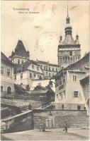 1912 Segesvár, Schässburg, Sighisoara; tér és toronyóra, W. Schwarz üzlete / Partie am Stundturm / square, clock tower, shop