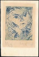 Czóbel Béla (1883-1976): Hölgy portréja. Rézkarc, papír, jelzett, számozott: 33/50, 11,5x9 cm
