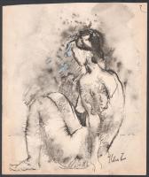 Klie Z jelzéssel: Női akt. Lavírozott tus, fedőfehér, papír, 29x24,5 cm