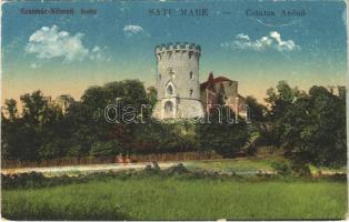 Erdőd, Károlyierdőd, Ardud (Szatmár); Erdőd vár. Vasúti levelezőlapárusítás 1. sz. - 1917 / Cetatea Ardud (Castelul Károlyi) / castle, tower (ragasztónyom / glue mark)